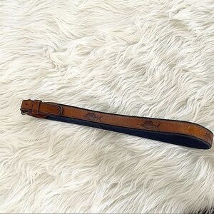 Men’s Navy Blue Brown Marlin Fish Print Solid Brass Belt 43” Length